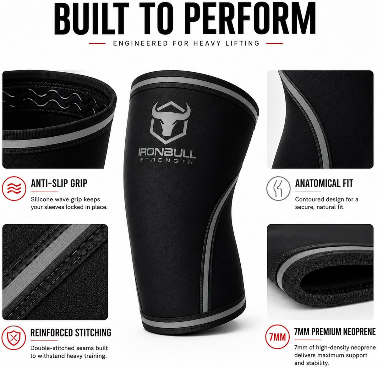 Knee Sleeves 7Mm (1 Pair) - Compression Brace & Knee Sleeve for Weightlifting, Powerlifting & Cross Training - Knee Support for Squats - Men & Women